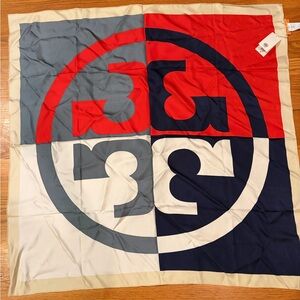 Tory Burch Red and Blue 100% Silk Scarf